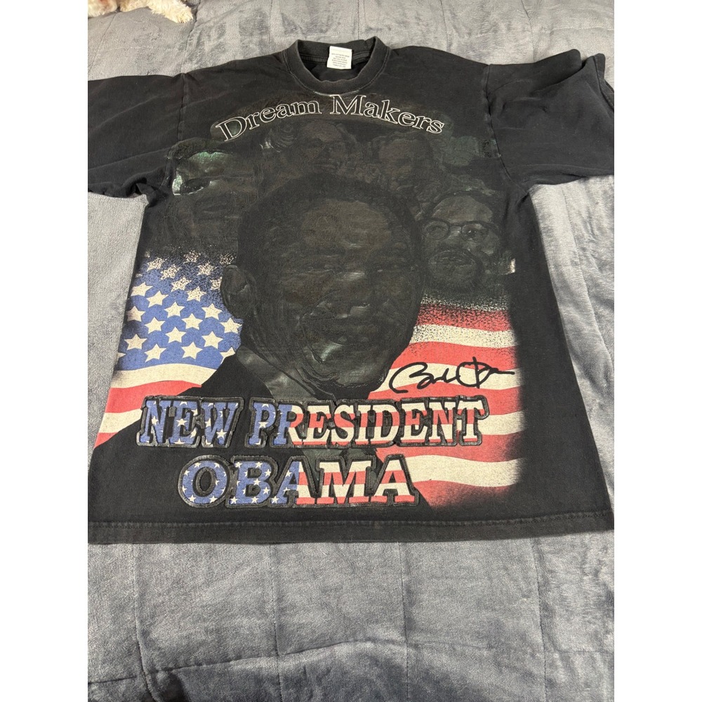 Y2K  Barack Obama Dream Makers New President T-Shirt Black Large MLK Malcolm X